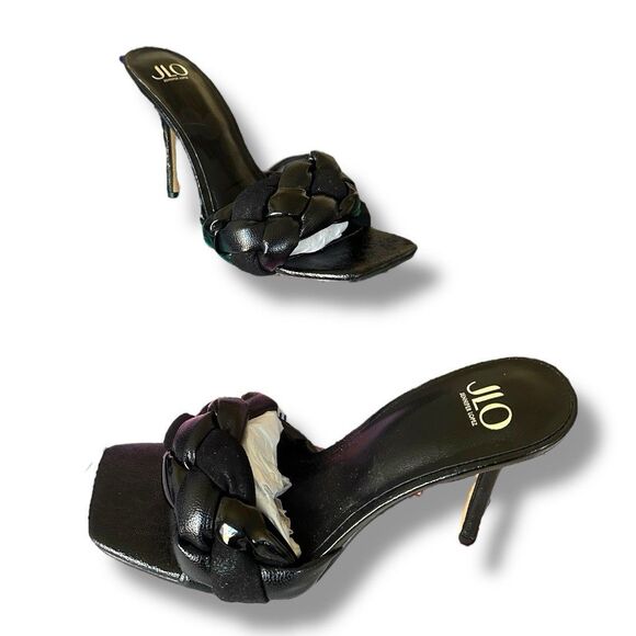 J Lo Braided Black High Heel Slip On Sandals Size 9.5 - Picture 1 of 7